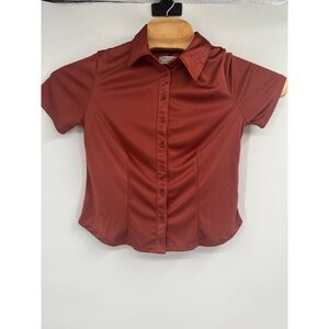 Urban‎ Outfitters Orange Satin Button Down Short Sleeve Top Sz M